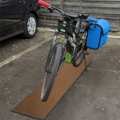 EVA Drive Fahrrad Unterlegmatte & Parkmatte 200 × 40 cm gegen Schmutz und Nässe - Braun, schwarzer Rand