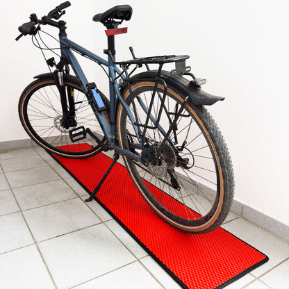 EVA Drive Fahrrad Unterlegmatte & Parkmatte 200 × 40 cm gegen Schmutz und Nässe - Rot, schwarzer Rand