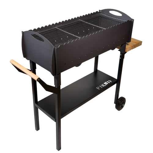 GOROCH Mobiler Schaschlikgrill Stahl 3 mm für 21 Spieße mit Rädern und Ablage – stabil und ideal für Garten, Events & BBQ
