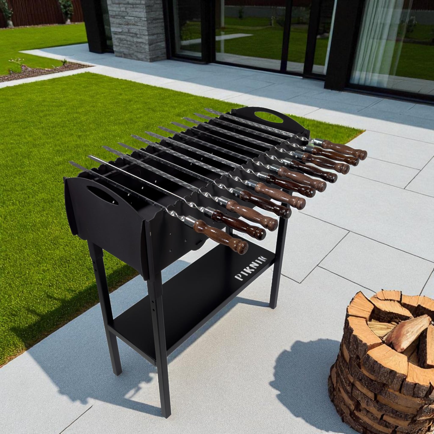 GOROCH Mangal Grill mit Grillrost für 21 Spieße – Massiver Schaschlikgrill aus 3 mm Stahl mit Ablage, Holzkohlegrill für Garten & Outdoor BBQ
