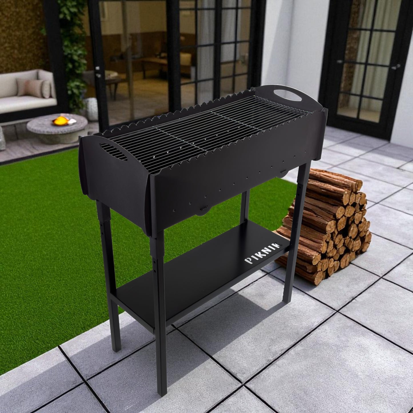GOROCH Mangal Grill mit Grillrost für 21 Spieße – Massiver Schaschlikgrill aus 3 mm Stahl mit Ablage, Holzkohlegrill für Garten & Outdoor BBQ