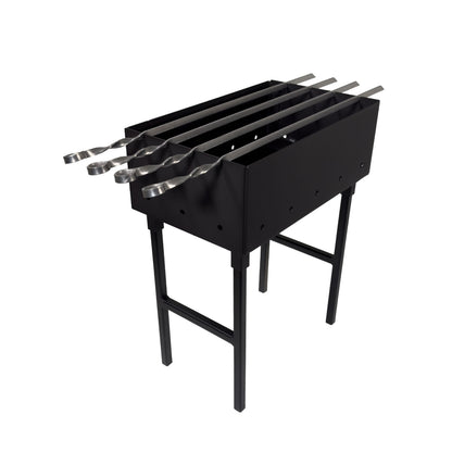 GOROCH Kompakter Schaschlikgrill für 4 Spieße – Mini Holzkohlegrill aus 2 mm Stahl, zerlegbar mit abnehmbaren Beinen, ideal für Picknick, Camping & Urlaub, hitzebeständig pulverbeschichtet