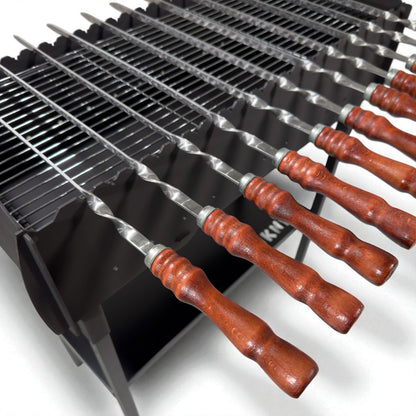 GOROCH Schaschlikspieße Set aus Edelstahl – 62 cm lange Grillspieße mit Holzgriff, rostfrei & stabil, wiederverwendbar, BBQ Spießset für Holzkohlegrill, Kebab, Gemüse & Fleisch