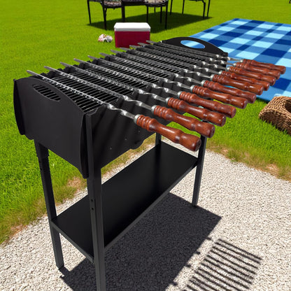 GOROCH Schaschlikspieße Set aus Edelstahl – 62 cm lange Grillspieße mit Holzgriff, rostfrei & stabil, wiederverwendbar, BBQ Spießset für Holzkohlegrill, Kebab, Gemüse & Fleisch