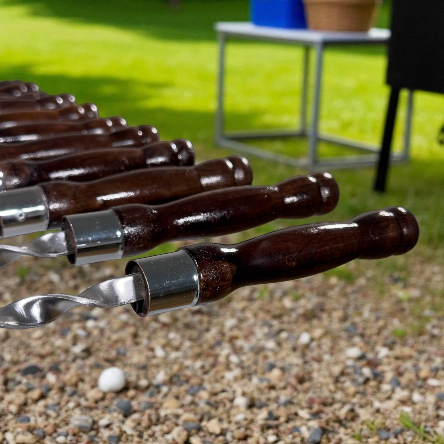 GOROCH Premium Schaschlikspieße aus Edelstahl – 63 cm Grillspieße mit lackiertem Holzgriff, 3 mm stark, doppelt versiegelt, rostfrei, ideal für BBQ, Kebab, Gemüse & Fleisch