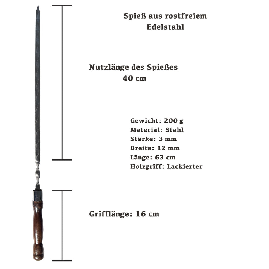 GOROCH Premium Schaschlikspieße aus Edelstahl – 63 cm Grillspieße mit lackiertem Holzgriff, 3 mm stark, doppelt versiegelt, rostfrei, ideal für BBQ, Kebab, Gemüse & Fleisch