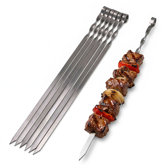GOROCH klassische Schaschlikspieße aus Edelstahl – 57 cm Grillspieße, 3 mm stark, 10 mm breit, komplett aus Metall, rostfrei & robust, ideal für BBQ & Holzkohlegrill