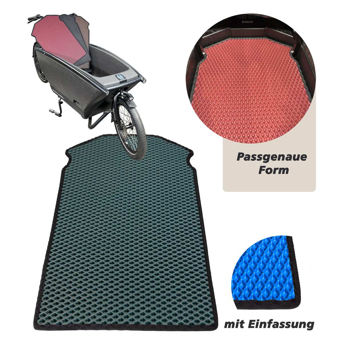 EVA Drive Schutzmatte für Urban Arrow Family mit 1 Sitzbank - Dunkelgrün mit schwarzer Einfassung