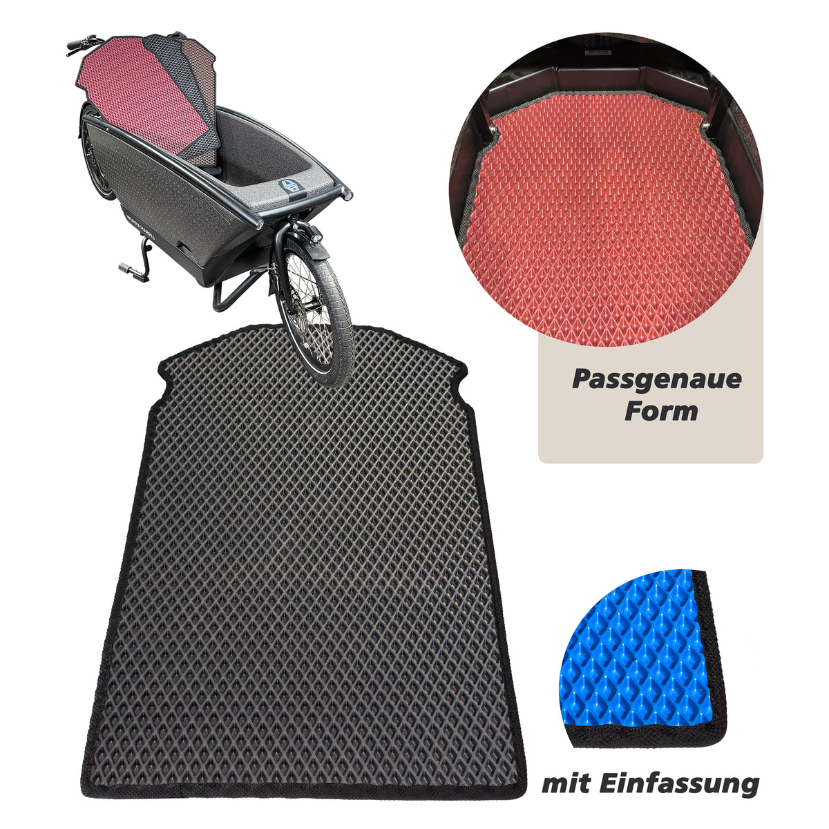 EVA Drive Schutzmatte für Urban Arrow Family mit 1 Sitzbank - Schwarz mit schwarzer Einfassung