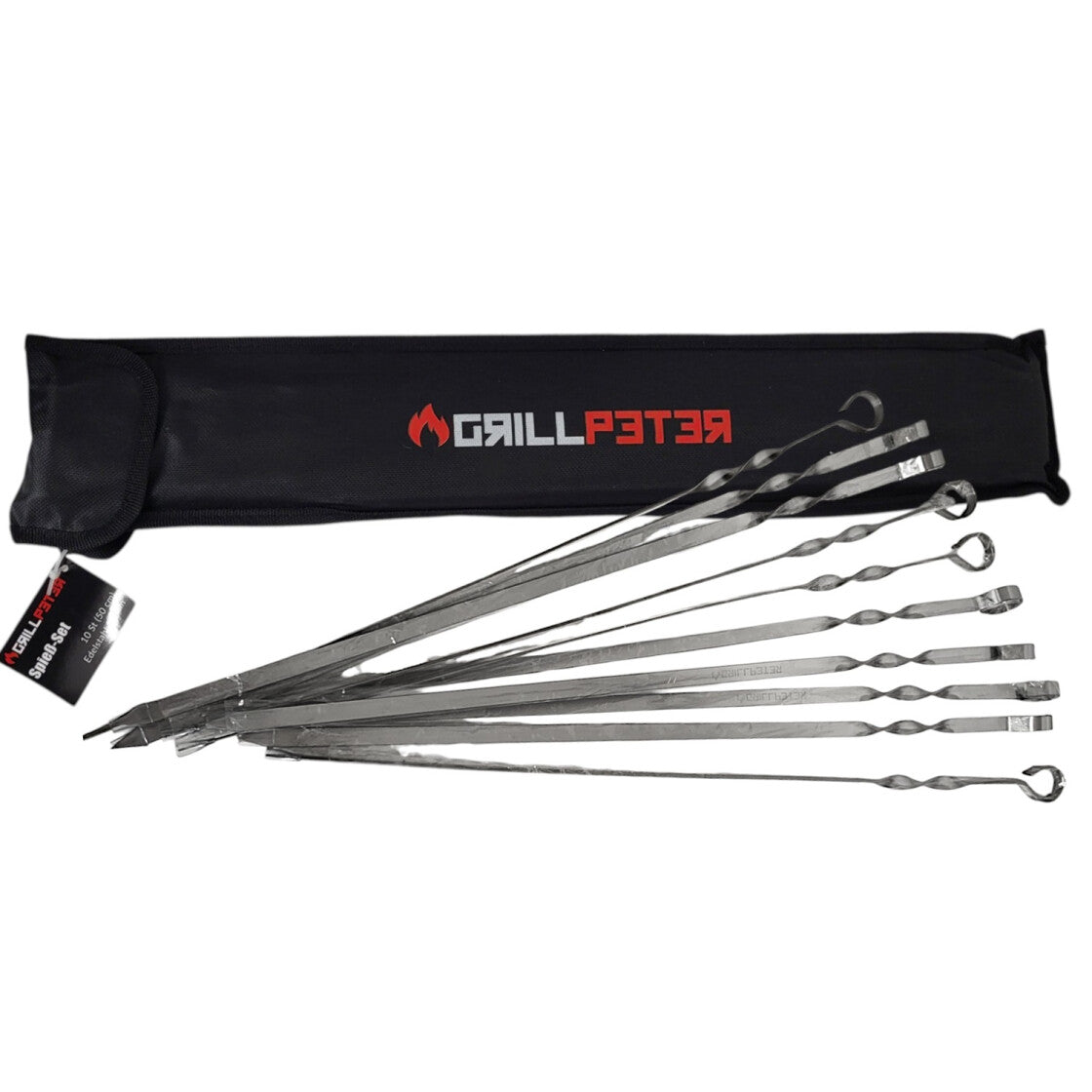Schaschlik Spieße Edelstahl 50cm 10er Set mit Tasche - rostfrei, spülmaschinenfest, für Mangal