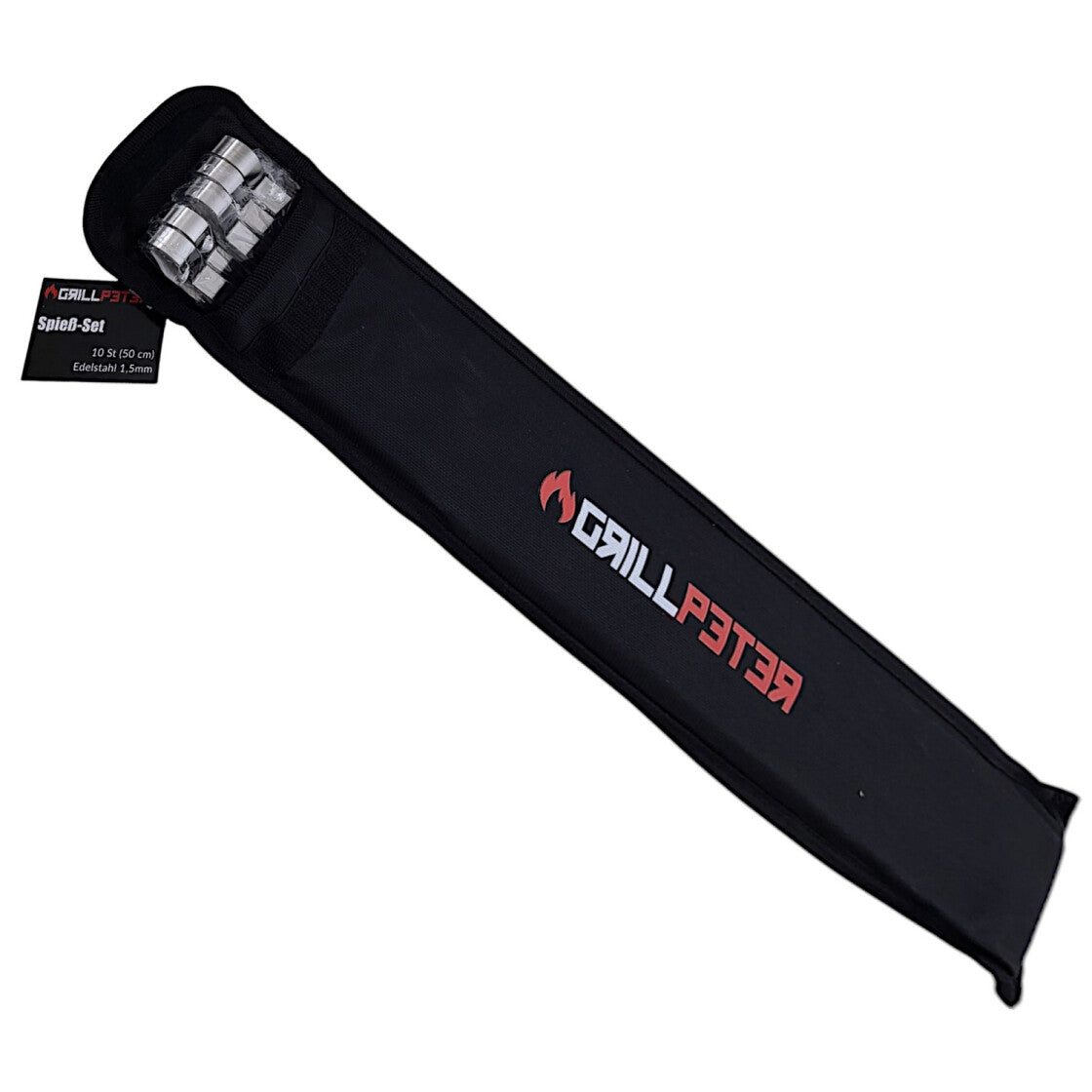 Schaschlik Spieße Edelstahl 50cm 10er Set mit Tasche - rostfrei, spülmaschinenfest, für Mangal