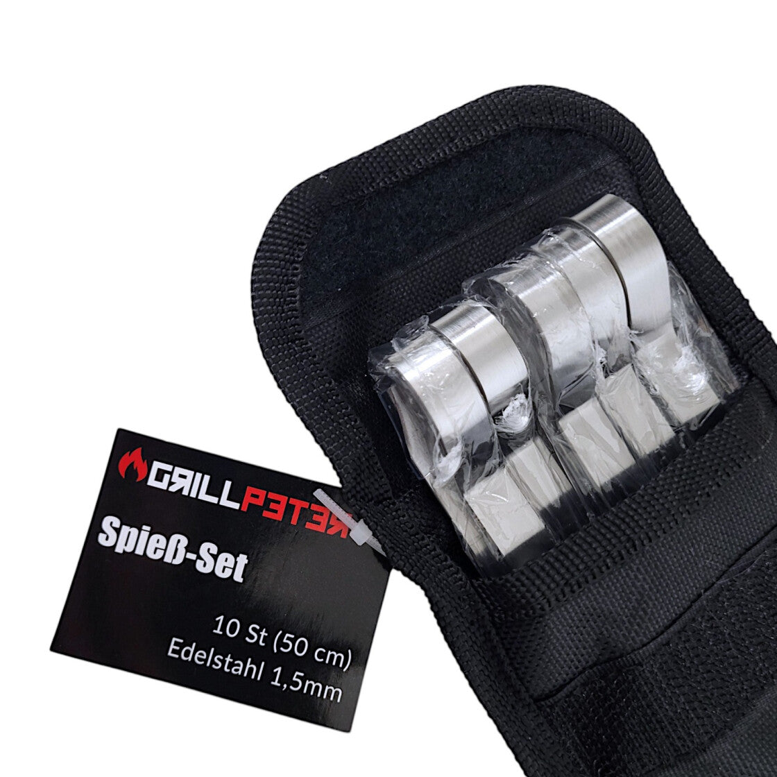 Schaschlik Spieße Edelstahl 50cm 10er Set mit Tasche - rostfrei, spülmaschinenfest, für Mangal