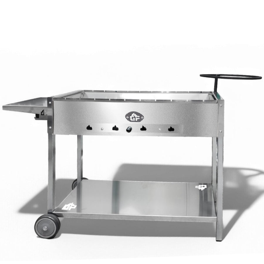 Mangal Batyr Deluxe 80 aus Edelstahl mit Rädern - Schaschlikgrill mit Ablage und Topfhalter