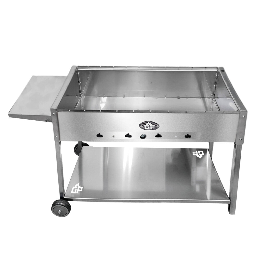 Mangal Batyr Deluxe 80 aus Edelstahl mit Rädern - Schaschlikgrill mit Ablage und Topfhalter