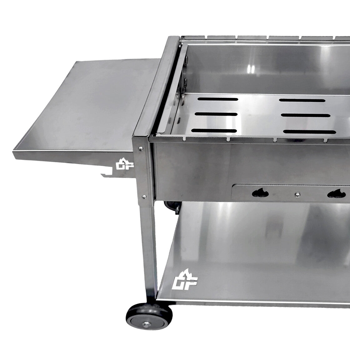 Mangal Batyr Deluxe 80 aus Edelstahl mit Rädern - Schaschlikgrill mit Ablage und Topfhalter
