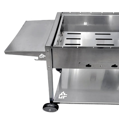 Mangal Batyr Deluxe 80 aus Edelstahl mit Rädern - Schaschlikgrill mit Ablage und Topfhalter
