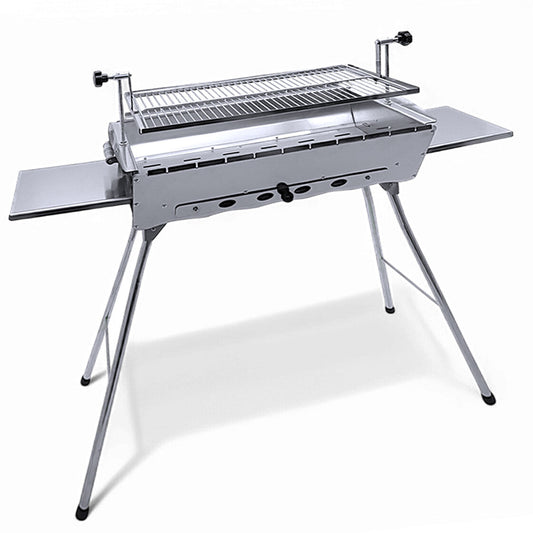 Mangal Astana Edelstahl 2mm mit höhenverstellbarem Grillrost - klappbarer Schaschlikgrill mit Ablagen