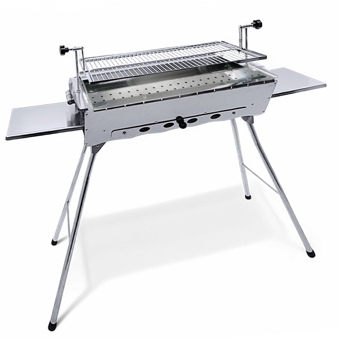 Mangal Astana Edelstahl 2mm mit höhenverstellbarem Grillrost - klappbarer Schaschlikgrill mit Ablagen