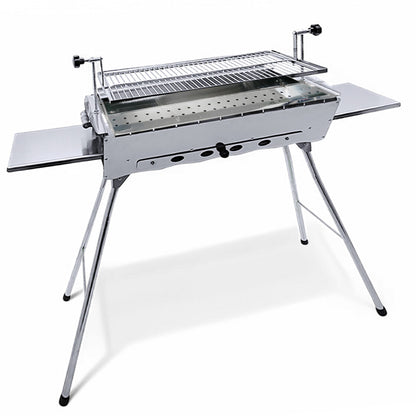 Mangal Astana Edelstahl 2mm mit höhenverstellbarem Grillrost - klappbarer Schaschlikgrill mit Ablagen