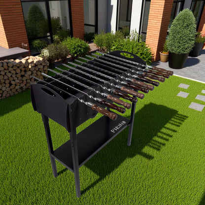 GOROCH Gartengrill | Schaschlikgrill für 21 Spieße – Massiver Holzkohlegrill aus 3 mm Stahl, zerlegbar & kompakt verstaubar, stationärer Metallgrill für Garten, Terrasse & Outdoor BBQ